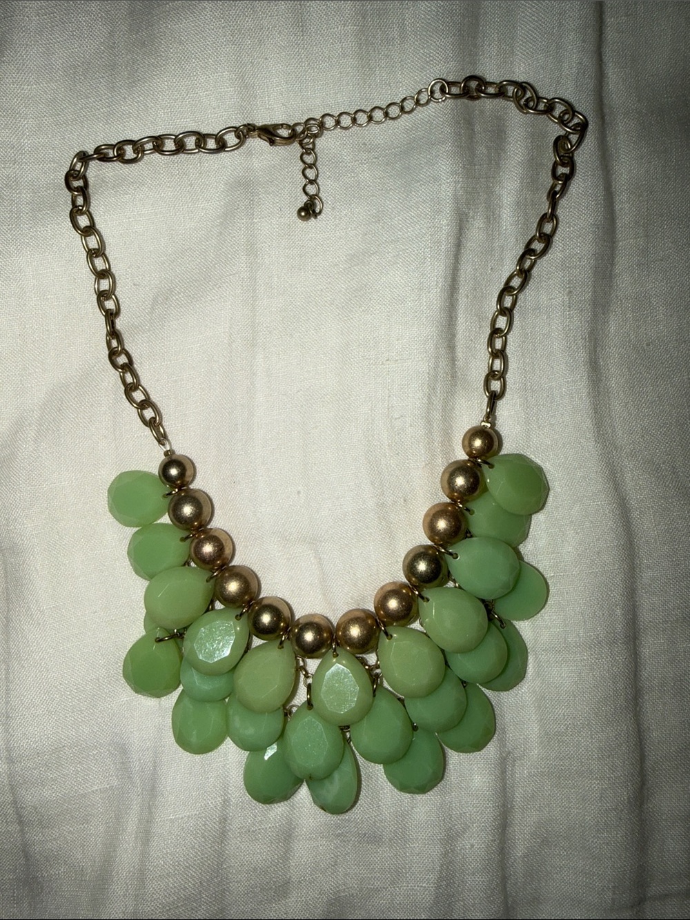 Gold-Tone Chain Necklace with Green Teardrop Beads